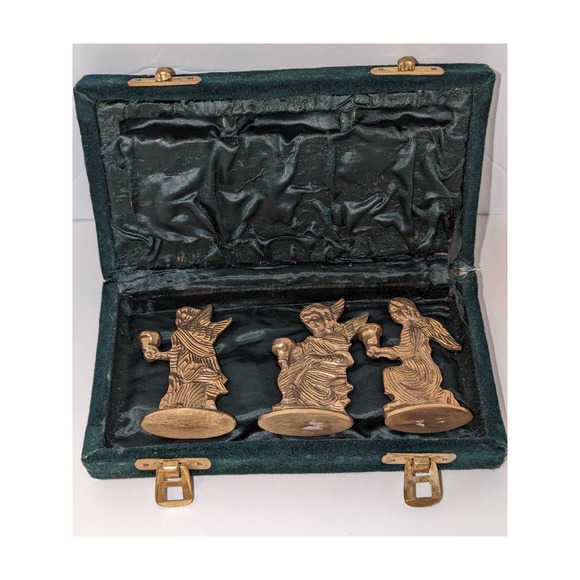 Set 3 Vintage Brass Angel Candle Holders in Original Box - Jainson Made in India - Picture 1 of 10